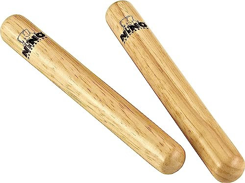 Nino Percussion Wood Claves Instrumente - 1 Paar kleine Klanghölzer für Kinder ab 3 Jahren - Musikinstrument - Siam Eiche, Natur (NINO502)