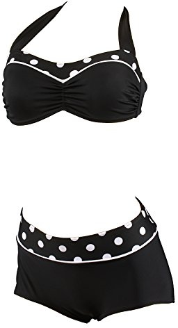 Aloha-Beachwear Bikini bandeau vintage à pois pour femme, style rétro, A13010 - Noir - 34 cm