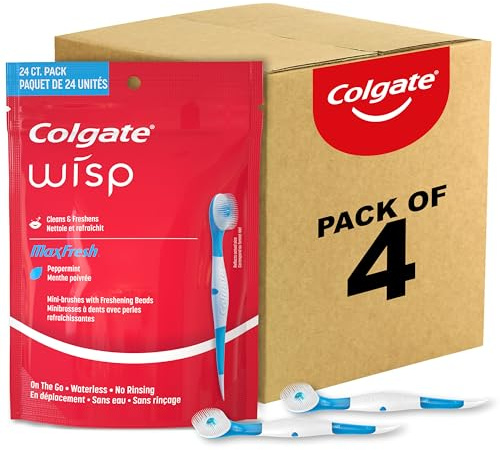 Colgate Max Fresh Wisp Disposable Mini Travel Toothbrushes, Peppermint, 24 Count (Pack of 4)