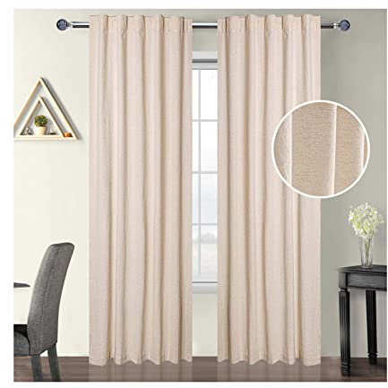 Linen Flax Reverse Tab Top Curtain Panel, 30% Linen/70% Cotton, 127 x 213 cm, Natural (Not Dyed), Pack of 2