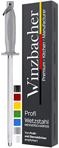 Winzbacher® L'ORIGINALE [39cm] Acciaino per affilare professionale - in acciaio speciale temprato | Affilacoltelli | Impugnatura ergonomica Soft-Touch con protezione delle dita (Battleship Gray)
