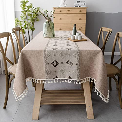 Pahajim Mantel Mesa Rectangular Mantel Antimanchas Impermeable Mantel Lino Algodon Mantel Elegante Impresos Bordado Borla Decoracion Mesa Comedor para Cocina, Jardin Exterior,Mesita Salon(140x180cm)