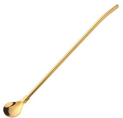 1 cucchiaio in acciaio inox, riutilizzabile, lavabile in lavastoviglie, cannuccia e cucchiaio, ideale per latte macchiato e cocktail