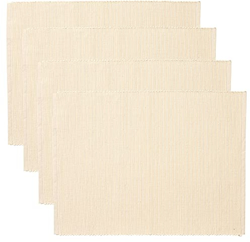 LINUM UNI Placemat 4-pack 35x46 cm, 100% Ribbed Cotton, Machine Washable, Creamy Beige