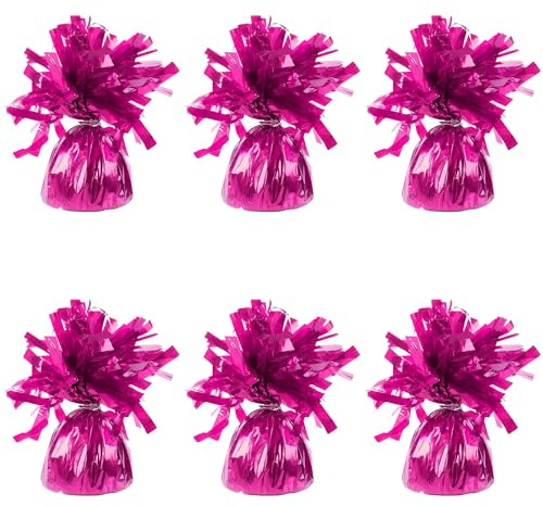 Folieballongvikter för heliumballonger i varm rosa folie – 6 x 160 g tunga ballongvikter födelsedagsfest bröllopsfirande dekor med tofsar