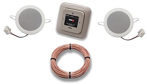 Busch Jäger DAB+ Unterputz Unterputzradio DAB PLUS RADIO 8215 U – 101 cremeweiß Komplett-Set DURO2000 + 2 x Deckenlautsprecher/Einbaulautsprecher + 20 Meter Lautsprecherkabel 2x0,75 mm² 8215U-101