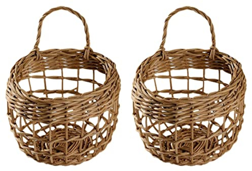 STOBAZA 2 pcs Wedding Garlic Wall Woven Hanging Baskets Handwoven Basket Pots Planter Egg Handmade Large Produce Ginger Pot Hollow Natural Organizer for Straw Onion Vintage