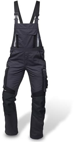 PUMA Workwear Latzhose Herren mit Multifunktionstaschen - Arbeitshose mit verstärktem Nylon Gewebe - Berufsbekleidung für Mechaniker, Handwerker, Elektriker und viele mehr - Anthrazit/Schwarz - 54
