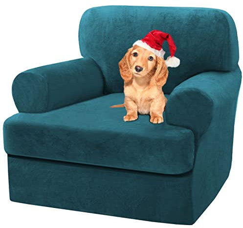 Sofa Cover,T Cushion Sofa Cover Velvet Non-Slip T Cushion 1/2/3 Seater Couch Cover with Individual T Cushion Seat Cover with Elastic Bands Furniture Slipcovers Protector (Deep Blue,1 Seater-2Pieces)