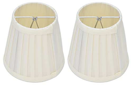 2 Piezas Pantalla de Lámpara Pequeña, E14 Pantalla de Barril de Tela Plisada para Lámpara de Araña y Lámpara de Mesa, Clip en Pantalla, 14,2 x 13 x 9,2cm (Beige)