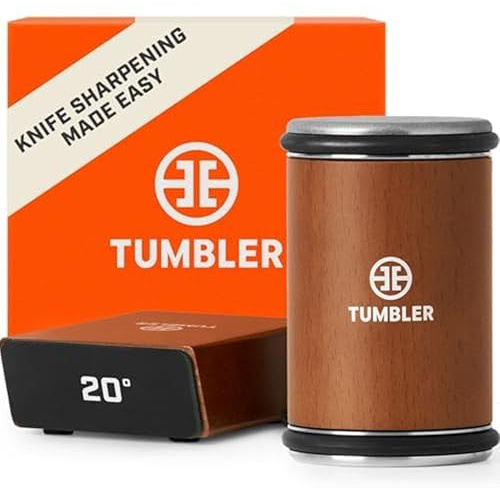 The Original Tumbler Rolling Knife Sharpener™ - Knife Sharpening Made Easy - Rolling Knife Sharpener Tool for Kitchen Knives - Knife Sharpener Kit Offers 15 & 20 Degree Sharpening (Wood)