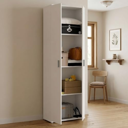 Dmora - Armadio multiuso 2 ante Serro, Mobile multifunzione, Guardaroba porta scarpe, 61x35h190 cm, Bianco