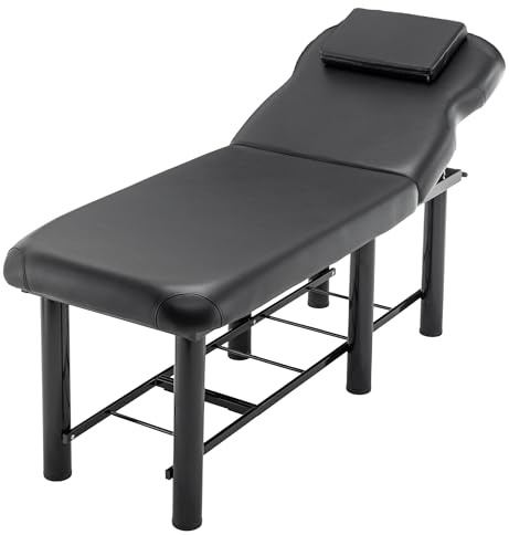 Dithoko Professional Massage Table w/Adjustable Backrest for Treatment Table Spa Facial Bed Barber Beauty Equipment, Metal Frame PU Leather, Removable Headrest Salon Bed, Black