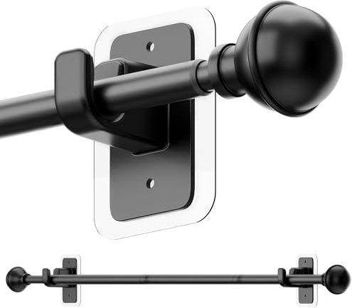 ENJOYBASICS No Drill Curtain Poles 68-132cm, Extendable Adhesive Curtain Rod with 2 Brackets, Telescopic Shower Rail, No Screws Curtain Pole for Windows, Doors, Bathroom, Living Room, Home