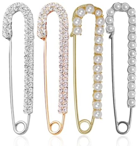 WeddHuis Set 4 Pezzi Spilla da Donna Spilla di Sicurezza Clip per Maglione Sciarpa Decorazione con Perle e Strass Accessori per Cardigan Vestiti