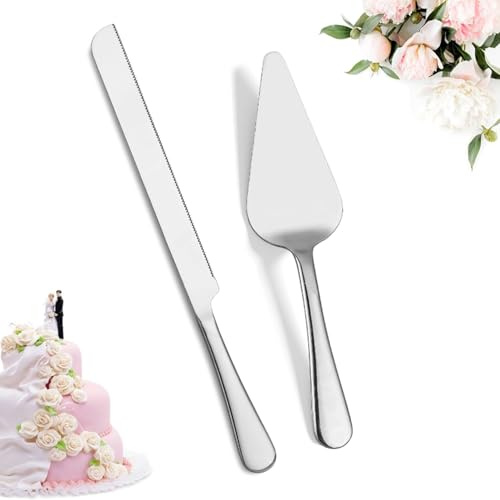 SUZLFTDZSW 2Pcs Set Cake Cutting Set for Wedding - Extended Cake Knife And Server Set Thickened Stainless Steel Cake Cutter and Pie Spatula Great for Birthday Anniversary Christmas Gift Silver 2 Pcs