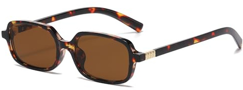 Long Keeper Lunettes de soleil Rectangulaires Petite pour Femmes Hommes Lunettes de soleil Rectangle Étroites Rétro Années 90 Lunettes de Soleil Protection Carrée (Marron Léopard Noir)