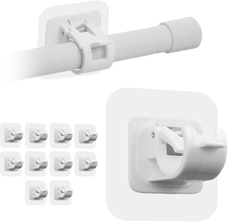 10 Pz Ganci per Tende Senza Bucare Infissi PVC Adesivi - Supporto Reggi Bastone Autoadesivo Forte, Montaggio Facile su Finestre, Porta, Cucina, Bagno, Doccia, Soluzione Pratica (Bianco)
