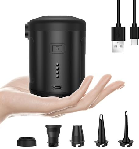Portable Electric air Pump with Five nozzles,4.5kPa, 6000mAh Large-Capacity Battery, Type-c Charging,Inflate Deflate for Pool Floats, Air Bed, Air Mattress Swimming Ring, Vacuum Storage Bags (Black)
