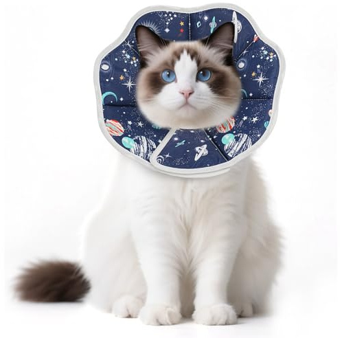 Supet Halsband katt mjuk – justerbart halsband för efter operation, sterilisering och hudvård – bekväm, tvättbar kattkrage – för husdjur i S/M/L (stjärnhimmel, M)