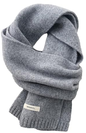 Pluto & Fox Bufanda De Lana Unisex Para Mujer Y Hombre Color Llamativo Diseño Básico Versátil Estolas Para Invierno (Gris, 155 * 20cm)