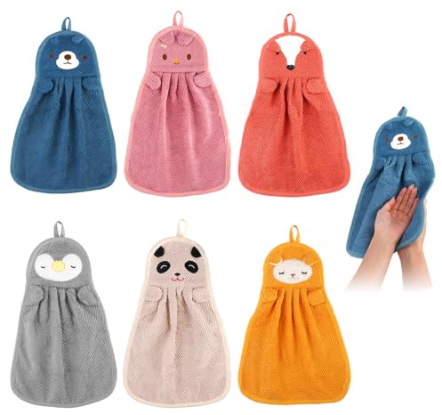 6 Pièces Serviettes pour Enfants Essuie-Mains à Suspendre, Essuie-Mains Suspendu 36 X 23 cm, Serviette D'animal Mignonne pour Le Bain, Le Lavage des Mains Eet Le Nettoyage Domestique des Enfants
