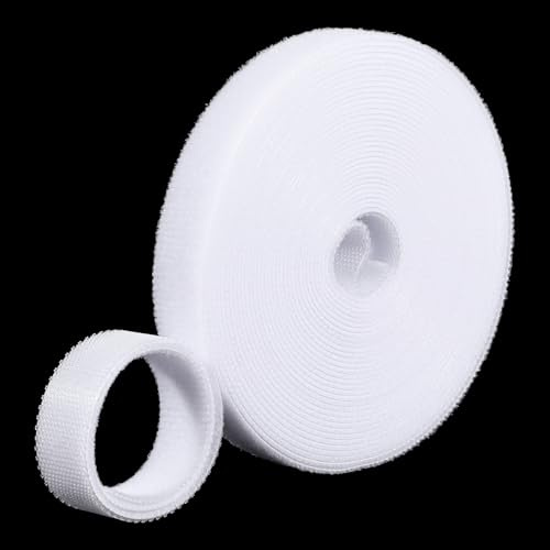Double-Sided Hook and Loop Straps, 1/2inch x 16ft Cable Straps, Adjustable Self-Gripping Cable Ties, Reusable Heavy Duty Hook and Loop Tape for Bundling, Fastening, Storage and Organization (White)