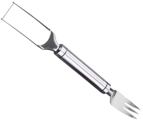 NUOBESTY Affettatrice per Frutta in Acciaio Inox 2 in 1 Forchetta da Frutta Taglia-Anguria Portatile Compatto per Casa e Campeggio Utensile per Tagliare Melone e Anguria in Cubetti