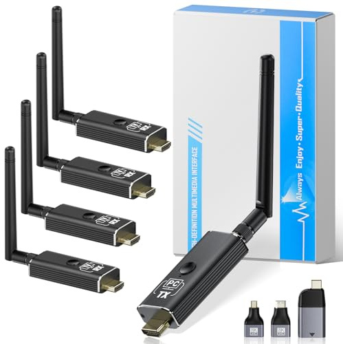 Moman Wireless HDMI Transmitter and Receiver Kit, 1 Transmitter + 4 Receivers 4K Input to 1080P HD Output for Video and Audio, 492FT Long-Lasting Portable Plug & Play for PC/Projector/TV Box/Laptop