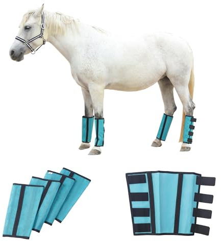 Gallopoff Lot de 4 Guêtres Anti-Mouches Chevaux, Coupe Ample, Bleu Lac S