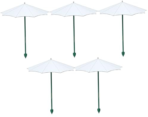 Ginwrek Sombrillas para plantas de exterior, 5 juegos de paraguas para plantas en maceta, protección solar y lluvia, sombrilla de jardín con estaca estable de fibra de vidrio, blanco, 13.39 pulgadas