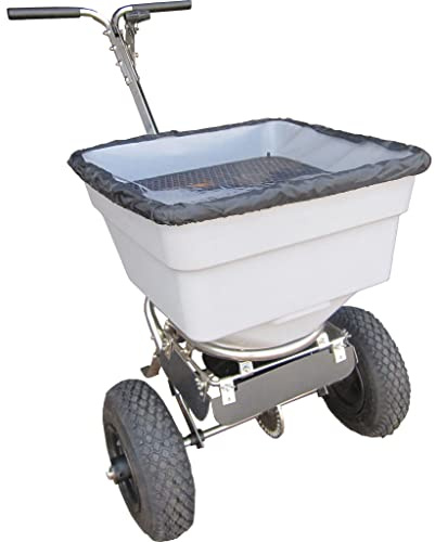 GREENSTAR - Epandeur Sel à Pousser - Châssis Inox - Capacité Max : 42 kg - Débit Réglable - 3 Déflecteurs Orientables - Pneus 12 avec Chambre à Air