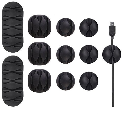 U-horizon 12 Pezzi Clip di Cavi Durevole Organizzatore di Cavi, Sistema di Gestione del Cavo con Adesivo Robusto per TV PC Laptop Casa Ufficio, Nero