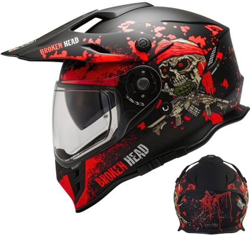Broken Head Jack S. VX2 Rot Motocross-Helm - Motorrad-Helm Mit Visier & Sonnenblende - Enduro Cross-Helm - Größe M (57-58 cm)