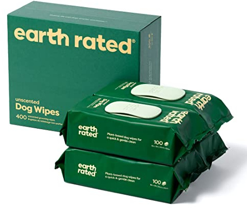 Earth Rated Pet Wipes for Dogs and Cats, Hypoallergenic, Cleaning and Hydrating, for Grooming Paws, Body and Bums, Unscented, 400 Count