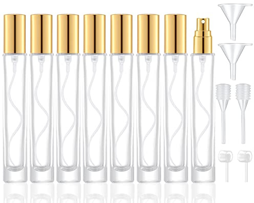 IRON BILL 10ml Glass Spray Bottle, Thick Glass Atomizer, Perfume Decanter Kit, Small Travel Perfume Atomizer Bottle Refillable (8PCS, Gold)