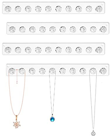 Zreal Jewelry Hanger Necklace Holder, Wall Mount Necklace Organizer, Seashell Shape Jewelry Hooks for necklace, chains (4-pack Clear)