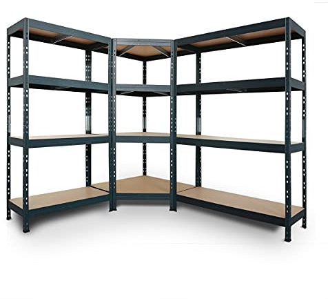 Rivet Schwerlastregal Regalsystem anthrazitgrau, 1 Eckregal (180x90x45x64,5cm, 250kg, 4 HDF-Böden) und 2 Steckregale (180x90x45 und 180x120x45cm, 250kg)