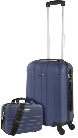 ITACA - Juego Maletas De Viaje rígidas Trolley con Candado de Combinación y 4 Doble Rueda 360° Set Maletas De Viaje Ligeras y Resistentes con Neceser, Azul Vaquero