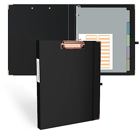Ospelelf 3 Ring Binder, 1/2 Inch, Cute Letter Size (11 x 8.5) with 5 Tab Dividers, File Folder Labels and Low Profile Clipboards, Black for School and Office