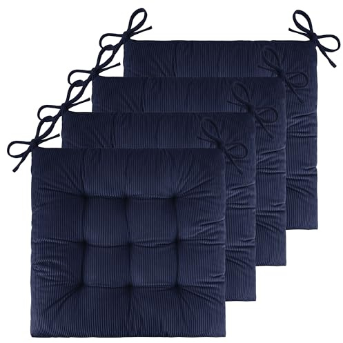 FlyGulls Set of 4 Chair Cushions for Dining Chairs 18 x 18 Corduroy Chair Seat Cushion for Office and Kitchen Chair Comfort Chair Cushion for Long Sitting (48x48cm Navy)