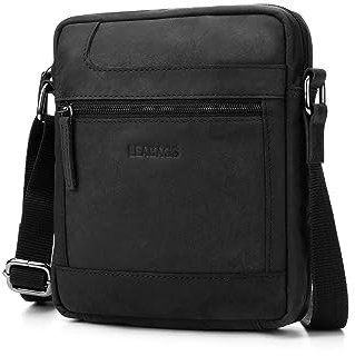 LEABAGS Leder Umhängetasche Herren - Messenger Bag Herrenhandtasche, Vintage Echtleder Crossbody Bag Herren, 2.2 l Handtaschen Arbeitstasche Tragetasche, Schultertasche für Männer (Nature Schwarz)