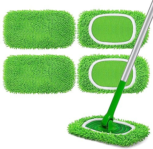 Yicotira Wiederverwendbare Mikrofaser-Wischpads, kompatibel mit Swiffer Sweeper, 4 Stück, trockene Kehrtücher und nasse Wischtücher, waschbare Feuchtpads zum Wischen von Böden (Mop ist nicht im