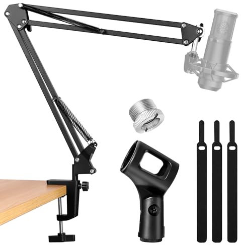 LacBec Microphone Stand Boom Arm, Mic Stand Desk Mount, Adjustable Suspension Boom Scissor Arm Stand for Podcasting Gaming Recording, Compatible with HyperX QuadCast, Blue Yeti Snowball & Other Mics