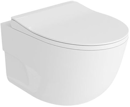 LAVITA Roto WC suspendu avec système d'abaissement automatique et charnières en métal - Cuvette suspendue sans bord - 355 x 530 x 370 mm - Blanc brillant