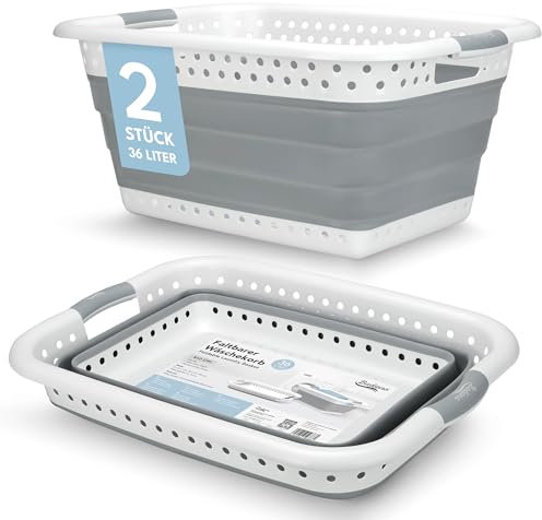 BADIONA Set di 2 Bacinella pieghevole bucato -2x 36 litri & Uso universale I Cesta portabiancheria pieghevole Catino pieghevole Cesto portabiancheria da stirare Laundry basket Ceste panni grande Cesti