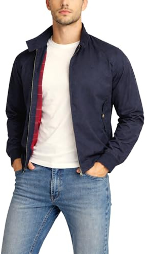 Xact Chaqueta clásica Harrington para hombre, forro a cuadros, ajuste regular