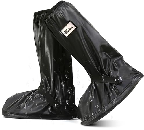 LURNODY Un Par de Protector​Zapatos Lluvia Nios Engrosados, Zapatillas de Agua Protección de Doble Capa, Protector Calzado Lluvia Con Sujetadores Que No Se Caen Fácilmente (Negro L)
