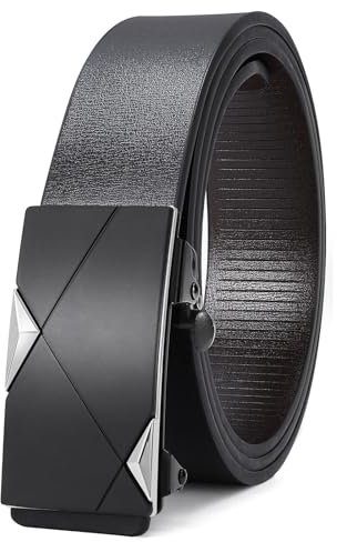 WERFORU Gürtel für Männer, Leder Ratschengürtel mit automatischer Schiebeschnalle, Herrengürtel verstellbar 3.3cm für Herren Kleid Jeans