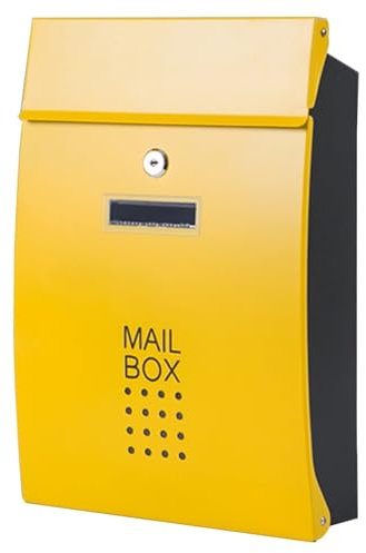 LMXRYPD Stainless Steel Mailboxes with Window & Lock Wall Mount Mail Box with Double Doors, Newspaper, Magazine Mailboxes for Outside(Yellow)
